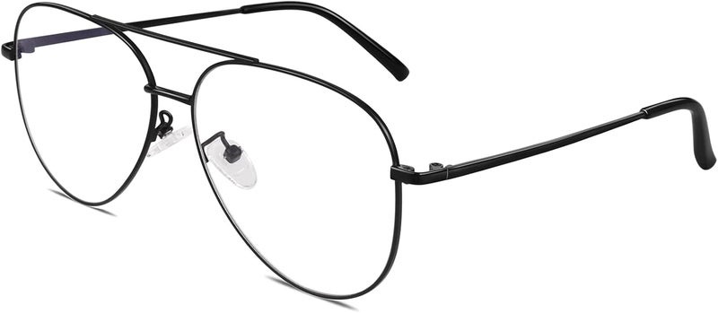 GQUEEN Fake Glasses Women Men Clear Lens Metal Frame UV400 Protection Fashion Retro Pilot Style Eyeglasses - Image 1